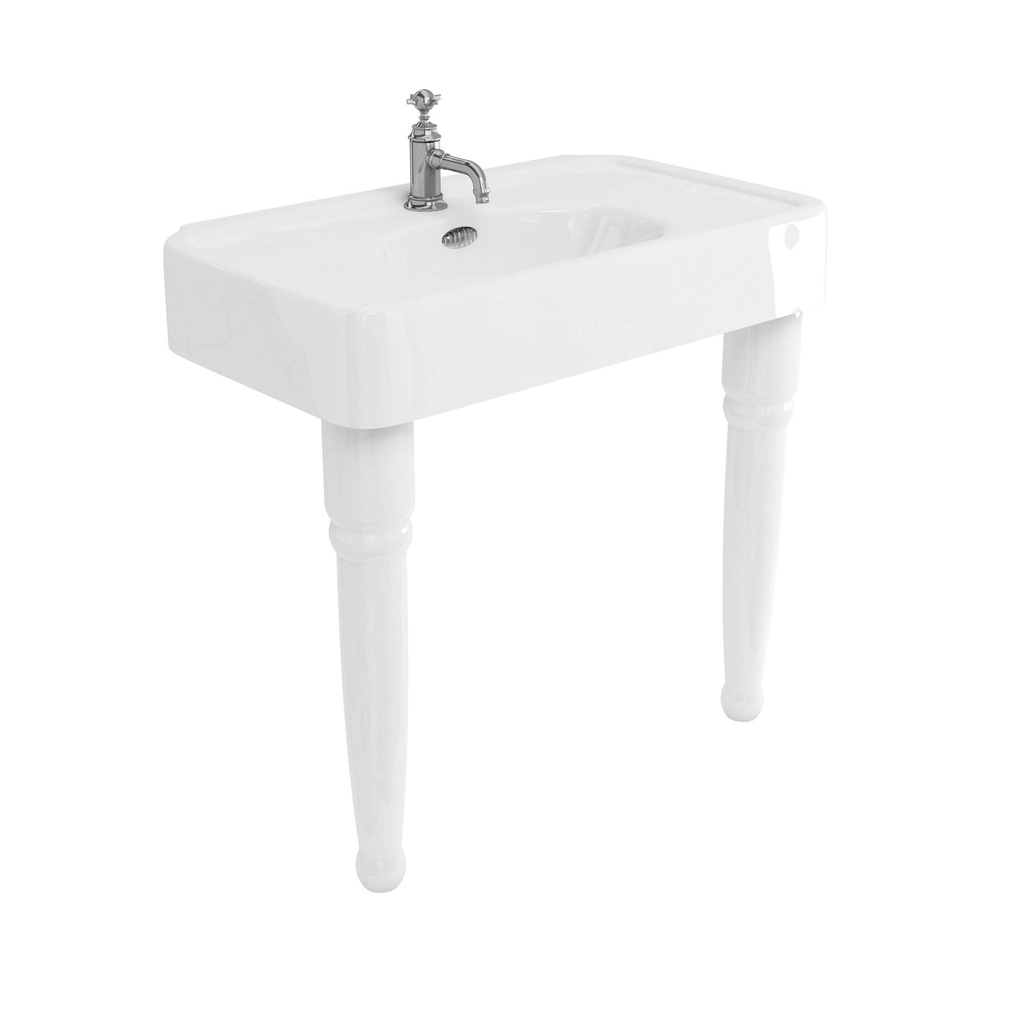 Arcade 900mm basin with chrome overflow & ceramic console legs